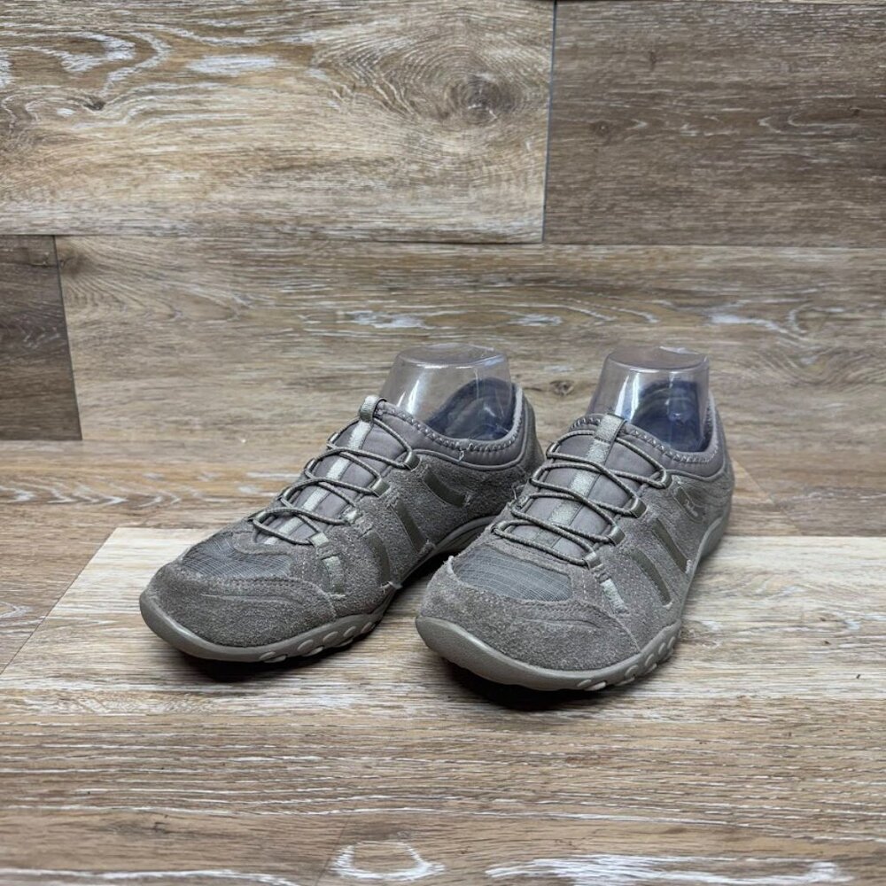 Skechers Breathe Easy Taupe Leather/Textile Sneakers Women's Size 7.5